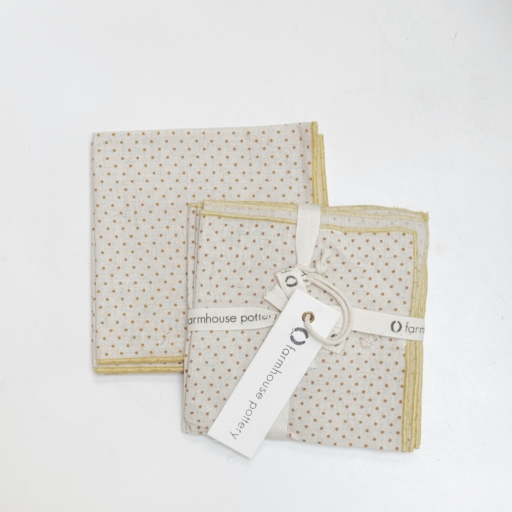 Farmhouse Pottery Polka Dot Cocktail Napkins - OCHRE - Set of 8